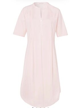 HANRO of Switzerland Button Front Cotton Tank Sleep Shirt Crystal Pink Sz Large